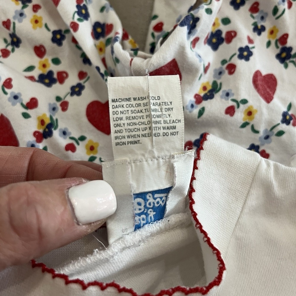 Vintage 90s Baby B'Gosh Infant Girl 3-6M White Red One Piece Romper Heart Floral - Picture 6 of 7